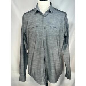 Express Fitted 100% Cotton Button-Up Gray Mens L 16-16.5